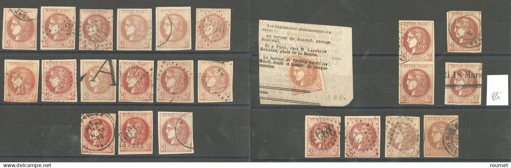 No 40B, Brun-rouge, 24 Ex, Nuances Et Obl Dont Impr. Typo, Une Paire Verticale. - TB Ou B - 1870 Ausgabe Bordeaux