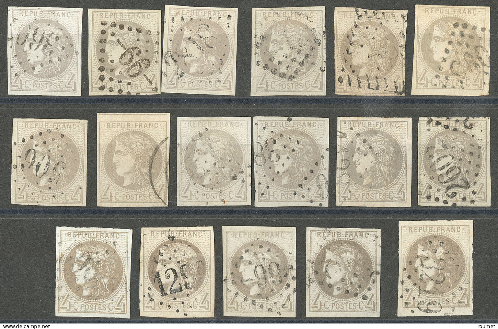 No 41B, Gris, Rep. II, 17 Ex, Nuances Et Obl Diverses. - TB Ou B - 1870 Emission De Bordeaux