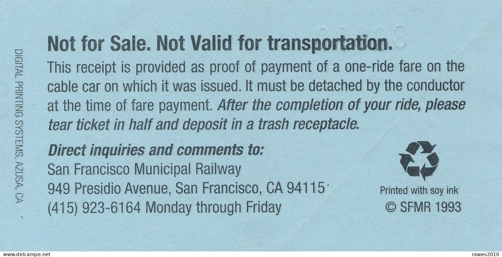 USA San Franzisco Fahrkarte 2006 Municipal Railway - Welt