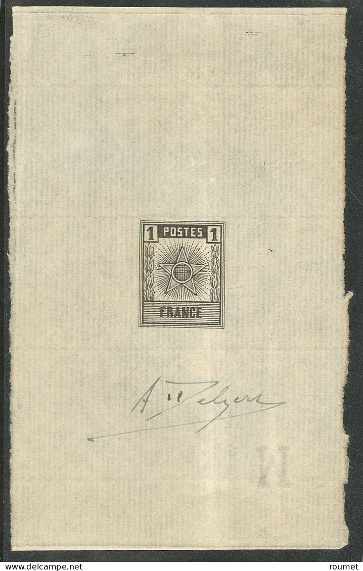 (*) Projets Privés. Divers. 1c Noir Avec "étoile", Feuillet Filigrané 110x68mm, Signé "Delzers". - TB - Other & Unclassified