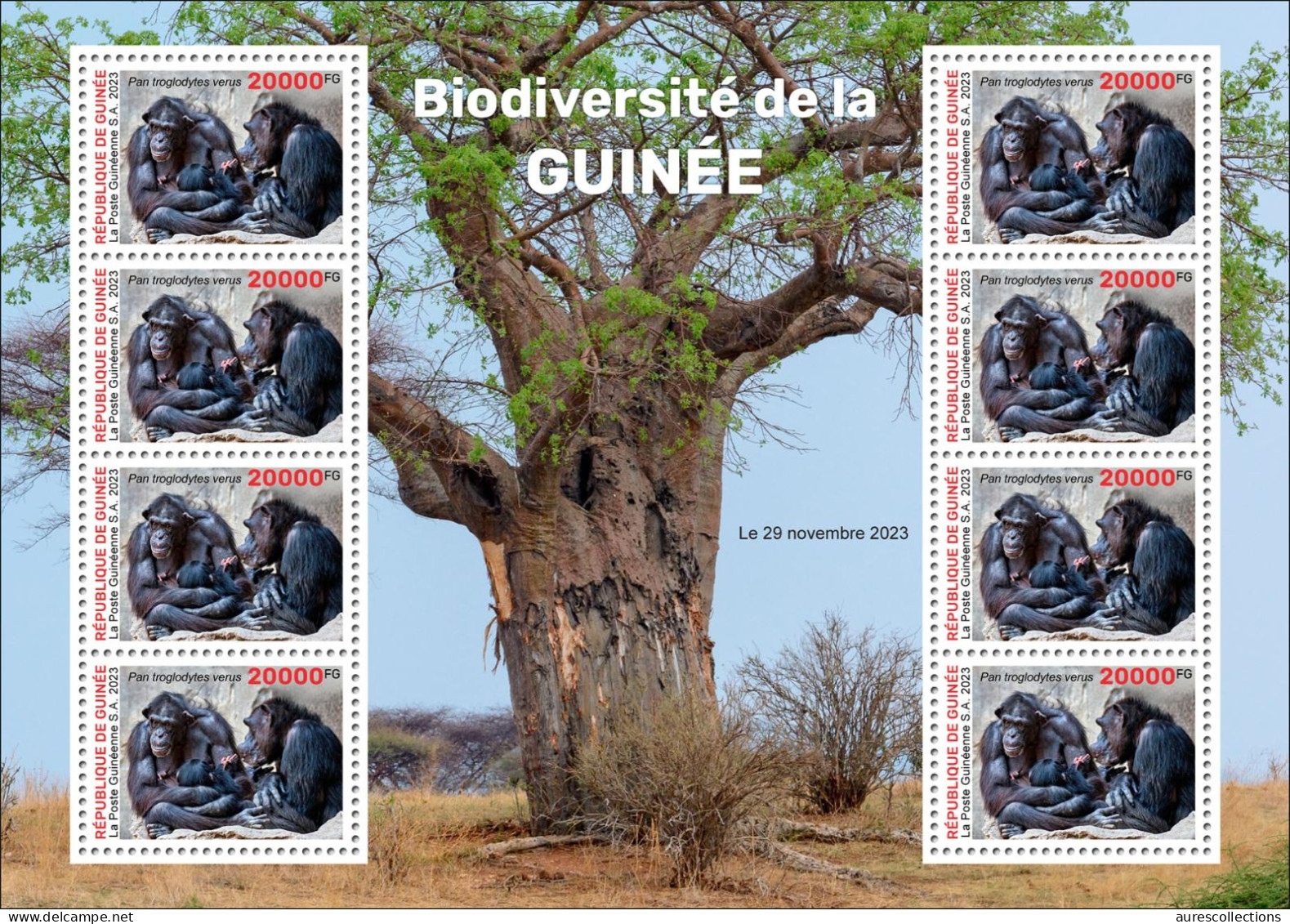 GUINEA 2023 - M/S 8V - BIODIVERSITY - CHIMPANZEE CHIMPANZEES CHIMPANZE APES MONKEYS MONKEY APE SINGES - MNH - Chimpanzees