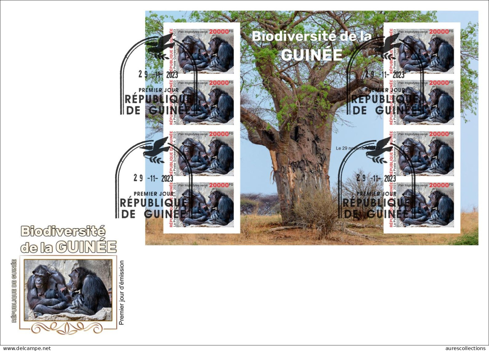 GUINEA 2023 - FDC IMPERF M/S 8V - BIODIVERSITY - CHIMPANZEE CHIMPANZEES CHIMPANZE APES MONKEYS MONKEY APE SINGES - Chimpansees