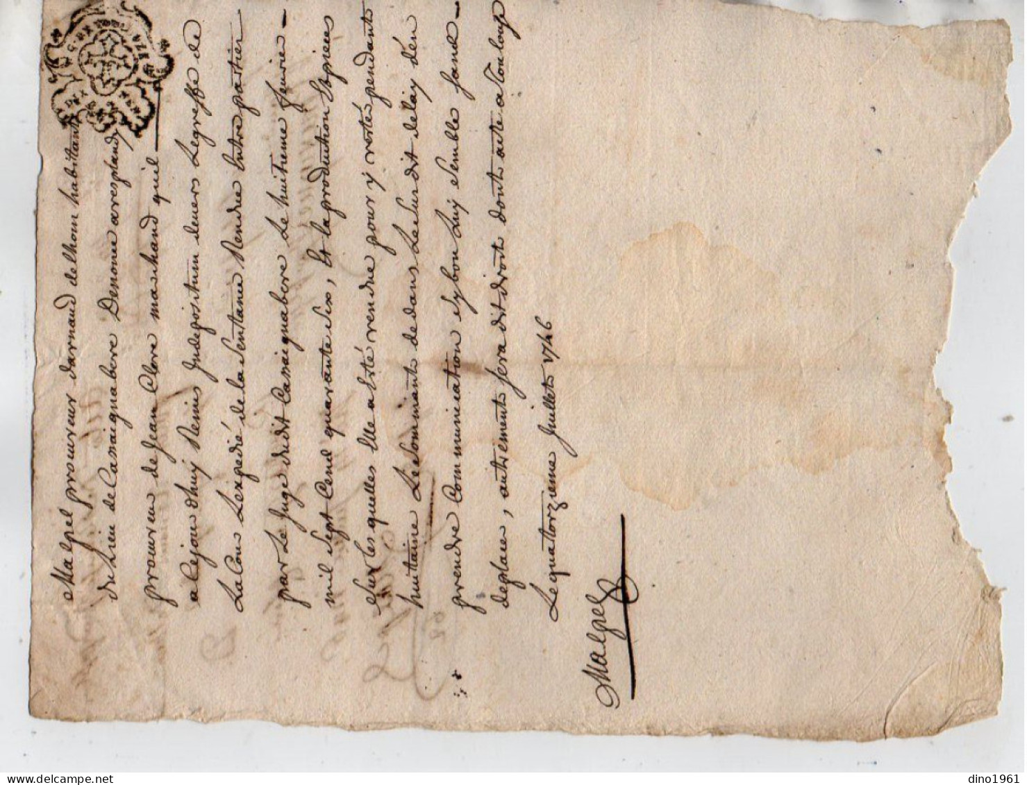 VP22.954 - Cachet De Généralité De TOULOUSE - Acte De 1746 - - Algemene Zegels