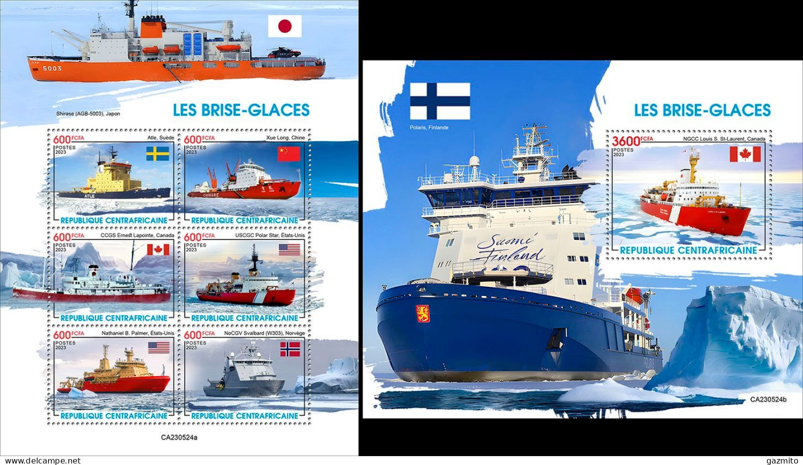 Centrafrica 2023, Icebreakers, 6val In BF+BF - Navires & Brise-glace