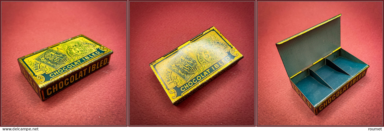 Boîte Publicitaire En Métal "Chocolat IBLED Mondicourt Paris", 3 Comp., 65x38x24mm. - TB - Stamp Boxes