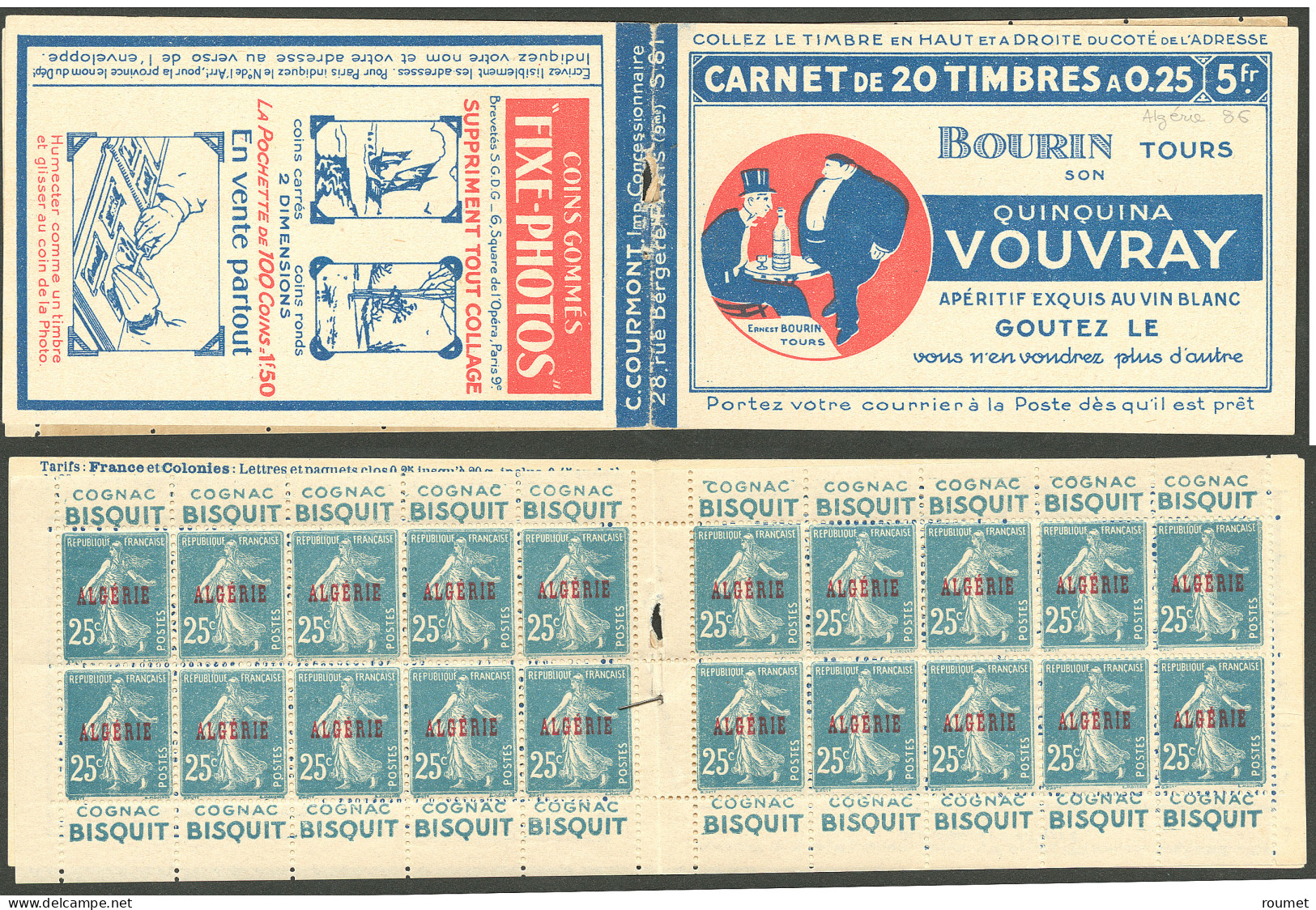 ** Carnets. No C14-5, Carnet De 20t N°14b, Couv. "Vouvray/Fixe Photos", Pubs "Cognac Bisquit", Agrafe Détachée. - TB - Autres & Non Classés