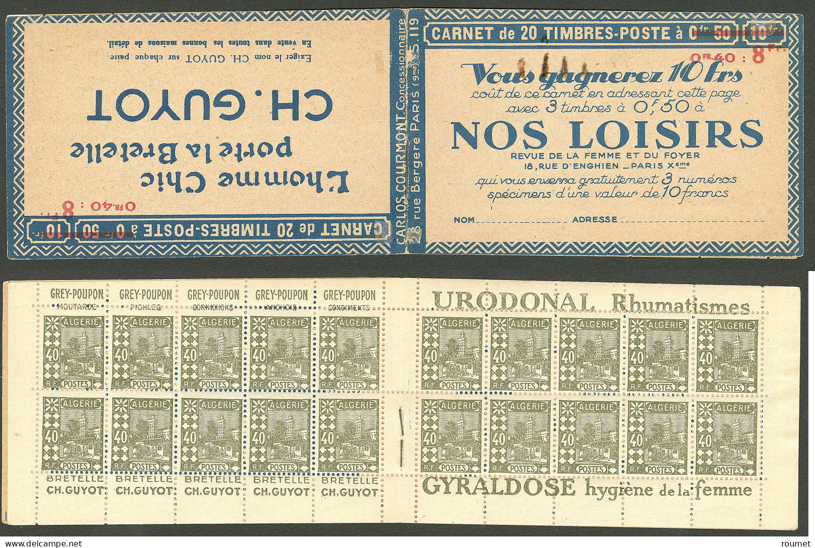 ** Carnets. No C45-5, Carnet De 20t #45b, S.119, Couv. "Nos Loisirs/Guyot", Pub "Grey Poupon/Urodonal/Guyot/Gyraldose",  - Other & Unclassified