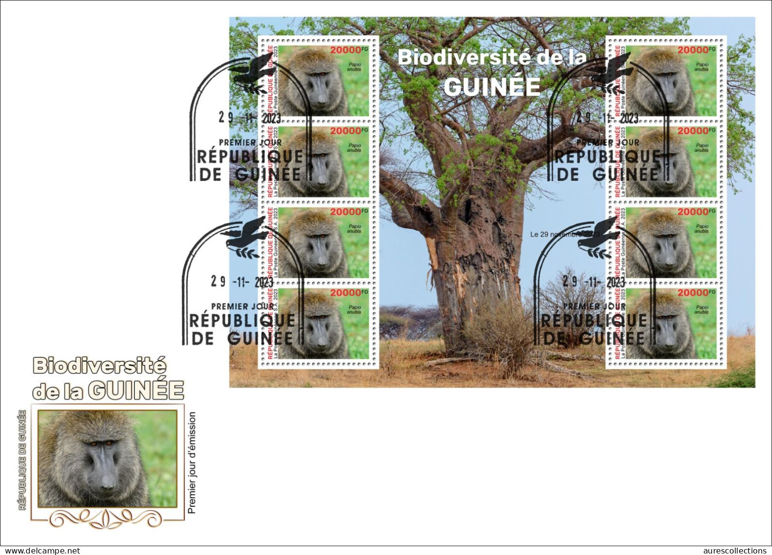 GUINEA 2023 - FDC M/S 8V - BIODIVERSITY - APE APES MONKEYS MONKEY BABOON SINGES SINGE - Apen