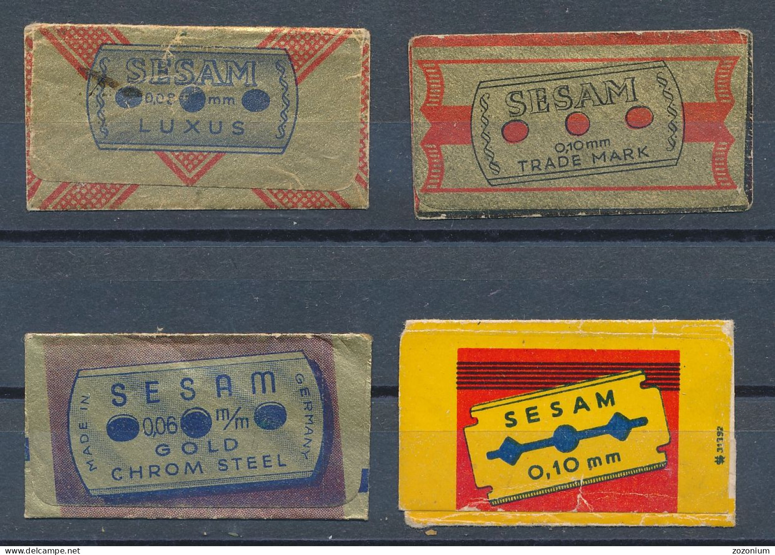 LOT LOTTO 4 RAZOR BLADES WRAPPER  SESAM - LAMETTE DA BARBA LAMES DE RASOIR  Vintage Old - Rasierklingen