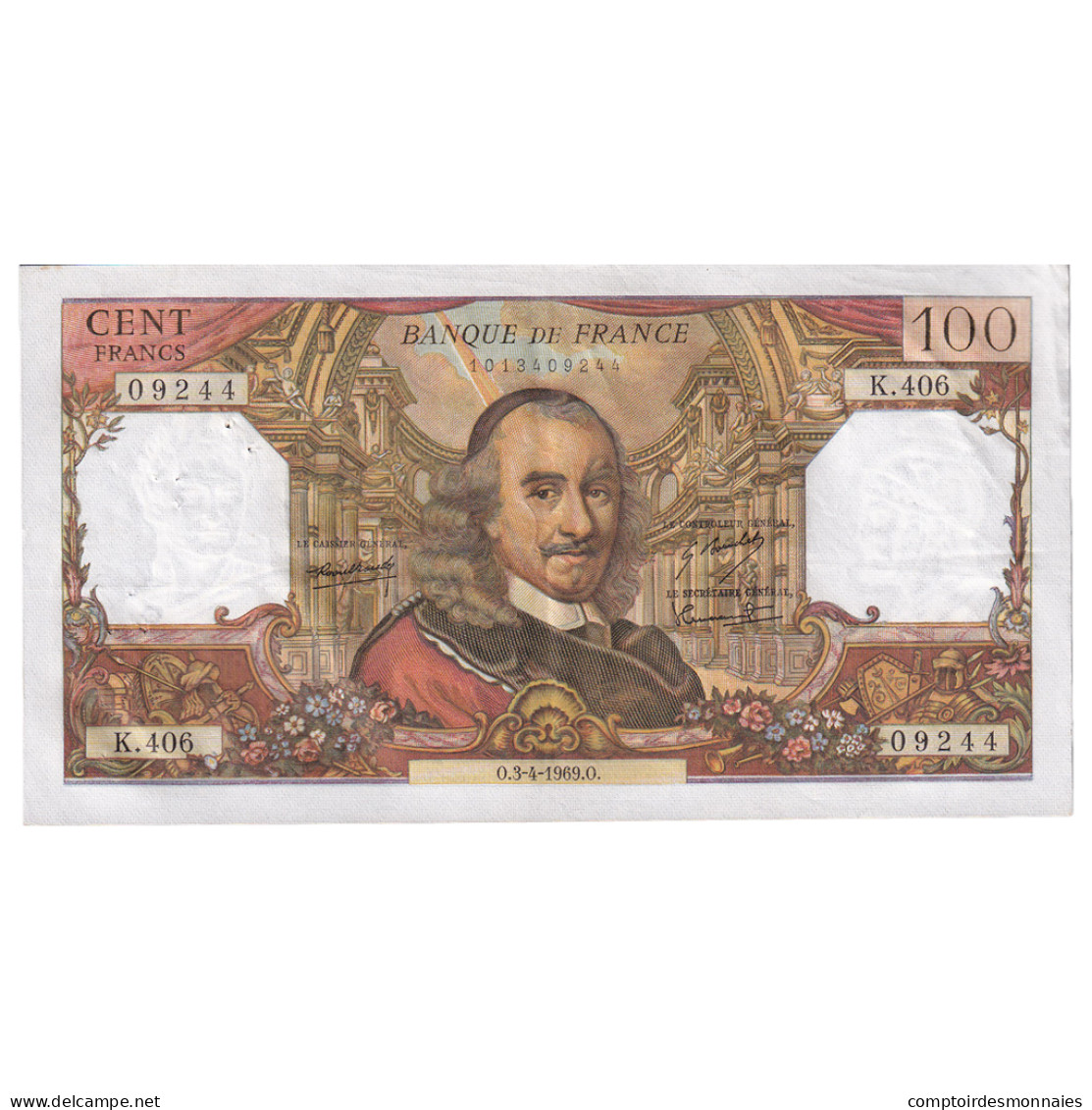 France, 100 Francs, Corneille, 1969, K.406, TTB+, Fayette:65.26, KM:149c - 100 F 1964-1979 ''Corneille''