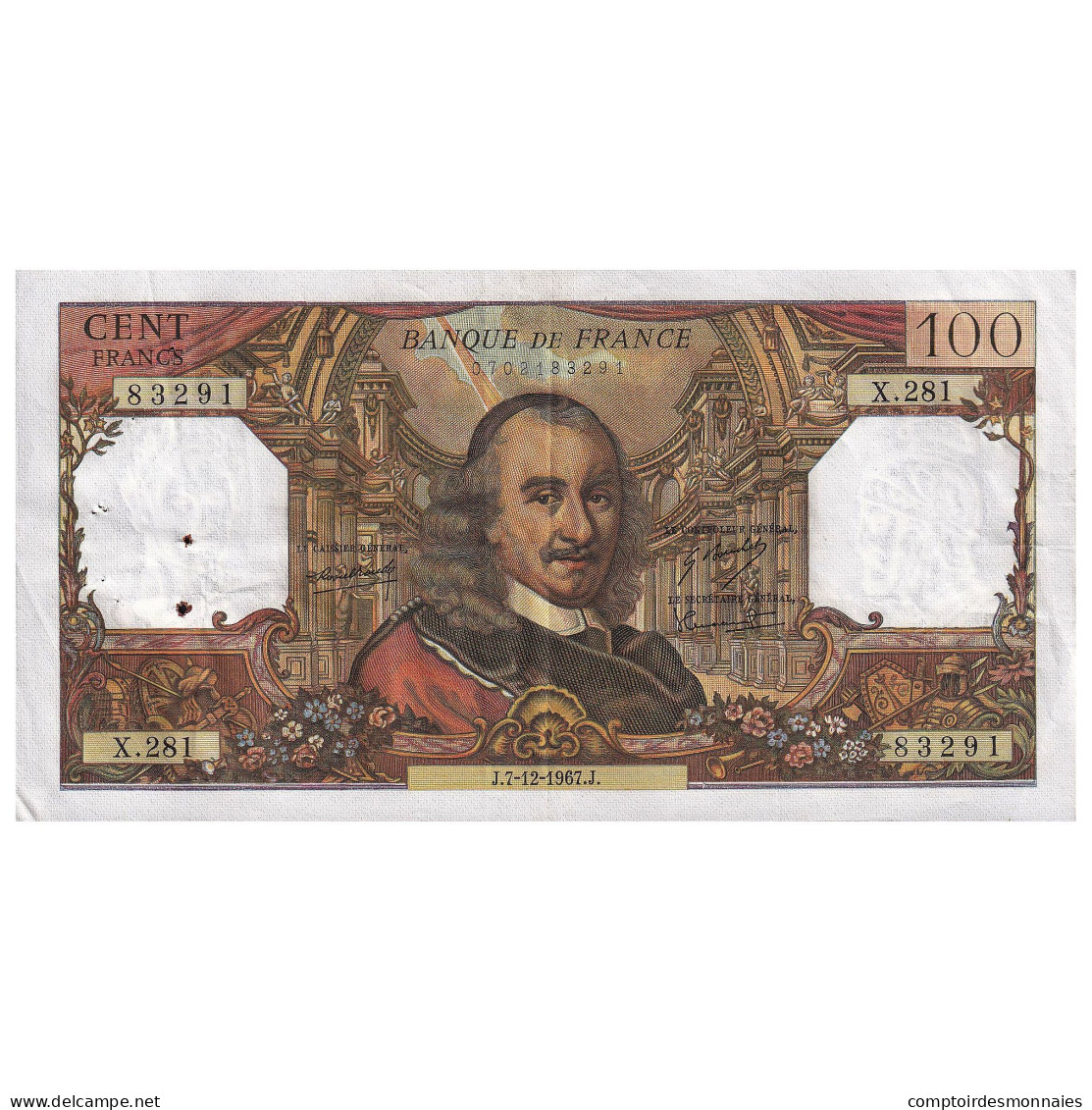 France, 100 Francs, Corneille, 1967, X.281, TTB, Fayette:65.19, KM:149c - 100 F 1964-1979 ''Corneille''