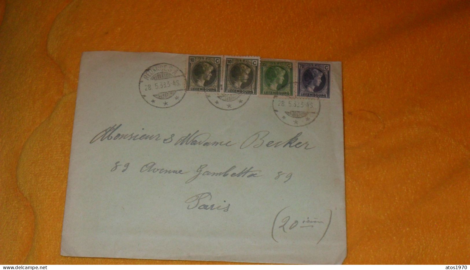 ENVELOPPE + LETTRE ANCIENNE DE 1938../ CACHETS REDANGE LUXEMBOURG POUR PARIS + TIMBRES X4 - 1926-39 Charlotte Right-hand Side