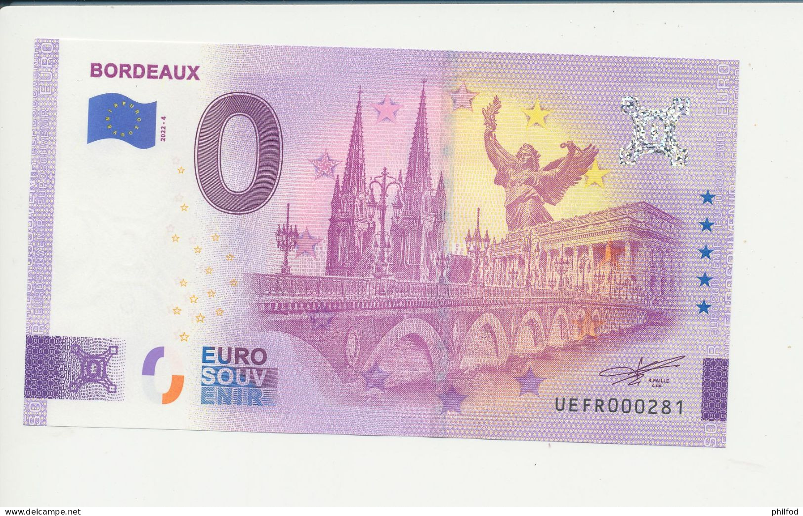 Billet Touristique  0 Euro  - BORDEAUX - UEFR - 2022-4 -  N° 281 - Autres & Non Classés