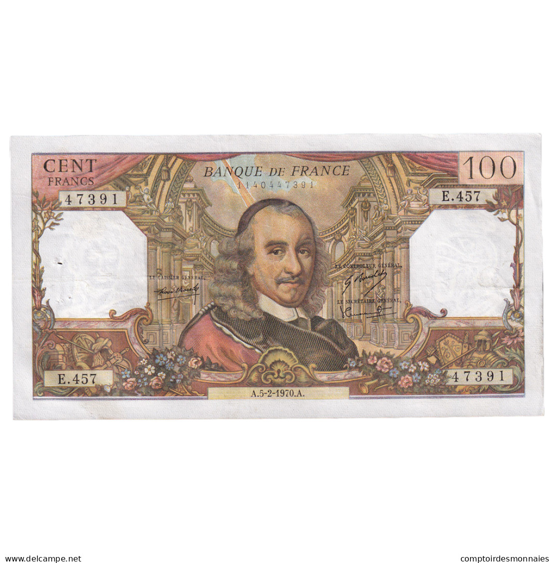 France, 100 Francs, Corneille, 1970, E.457, TTB, Fayette:65.30, KM:149c - 100 F 1964-1979 ''Corneille''