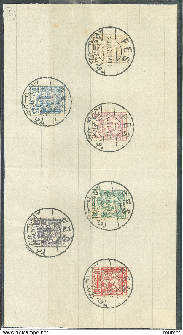 Postes Chérifiennes. Nos 1 à 6, Obl Cad Fes 28 Juil 1912, Sur Feuille. - TB - Postes Locales & Chérifiennes