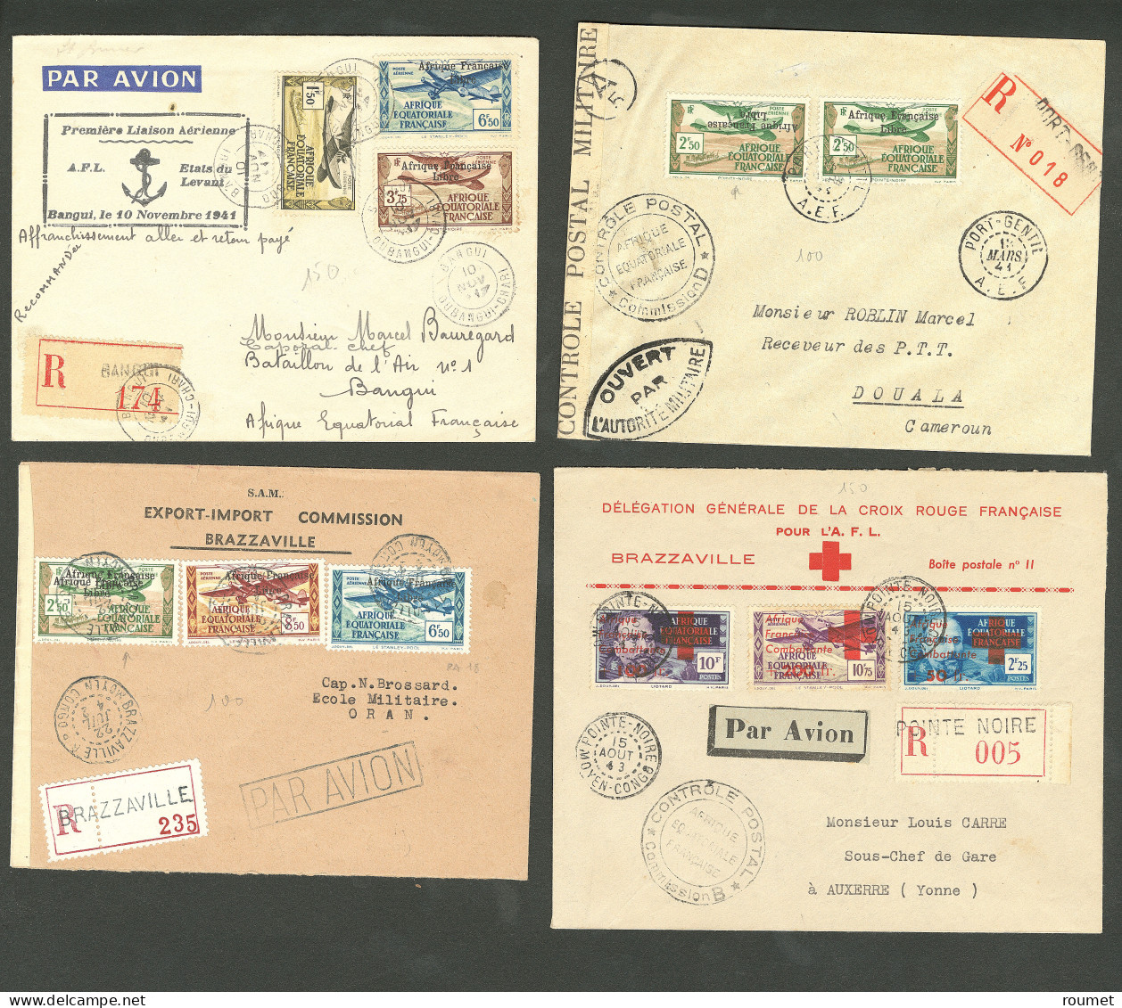 Lettre 1941-1943, 4 Enveloppes D'AEF Par Avion. - TB - Sonstige & Ohne Zuordnung