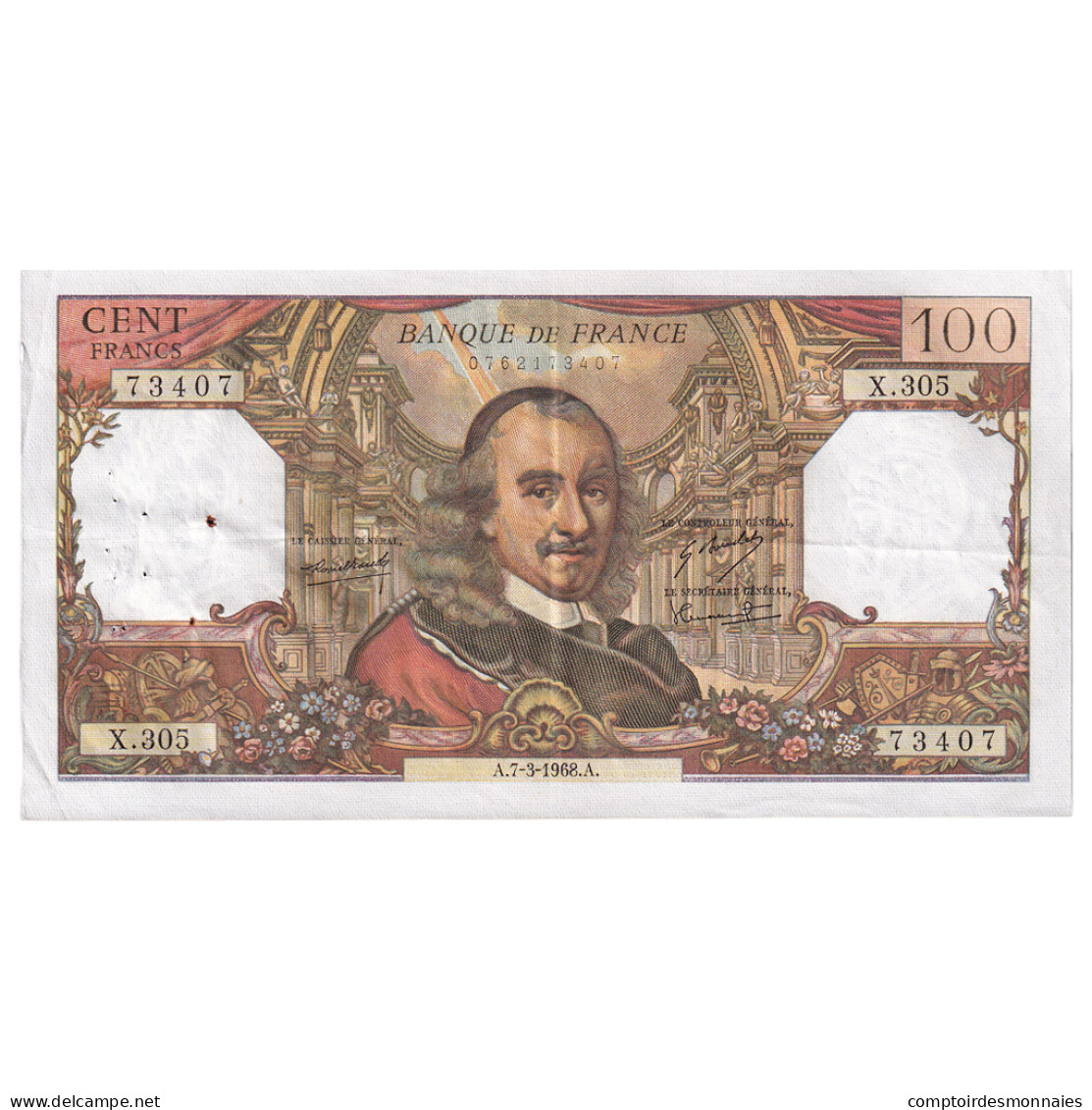 France, 100 Francs, Corneille, 1968, X.305, TTB, Fayette:65.21, KM:149c - 100 F 1964-1979 ''Corneille''