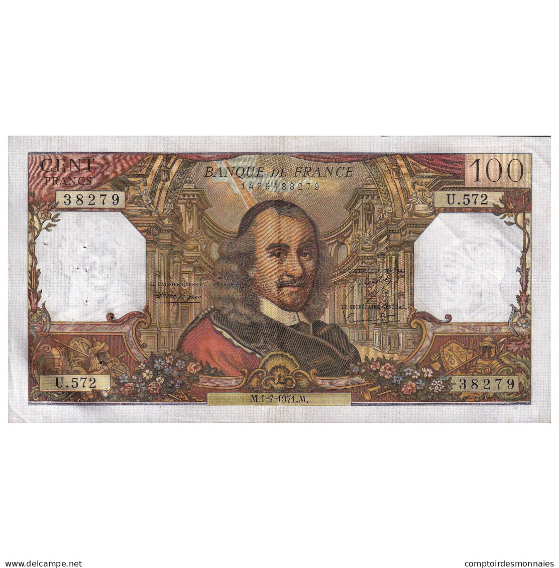 France, 100 Francs, Corneille, 1971, U.572, TTB+, Fayette:65.36, KM:149d - 100 F 1964-1979 ''Corneille''