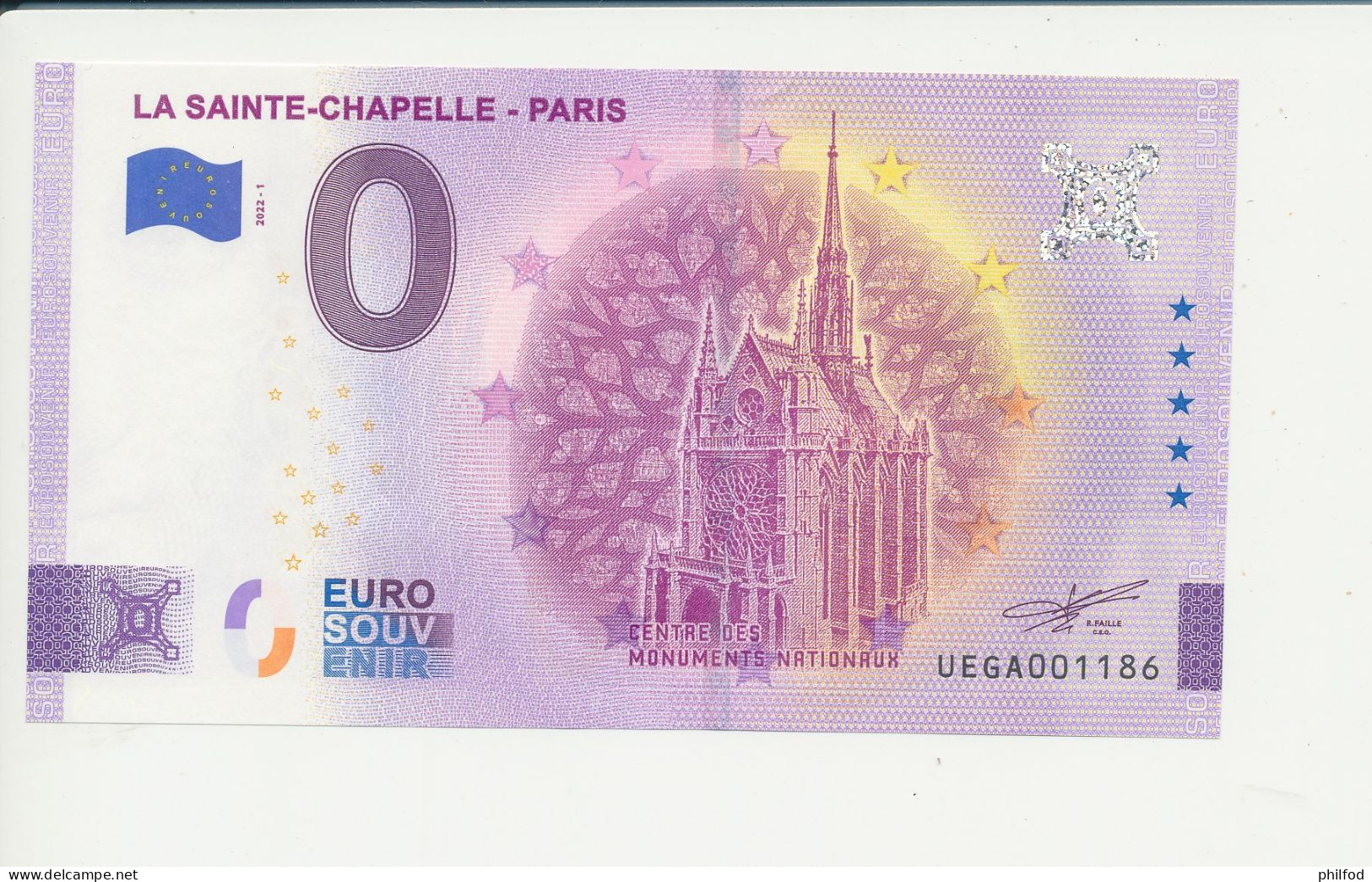 Billet Touristique  0 Euro  - LA SAINTE-CHAPELLE - PARIS - UEGA - 2022-1 -  N° 1186 - Andere & Zonder Classificatie