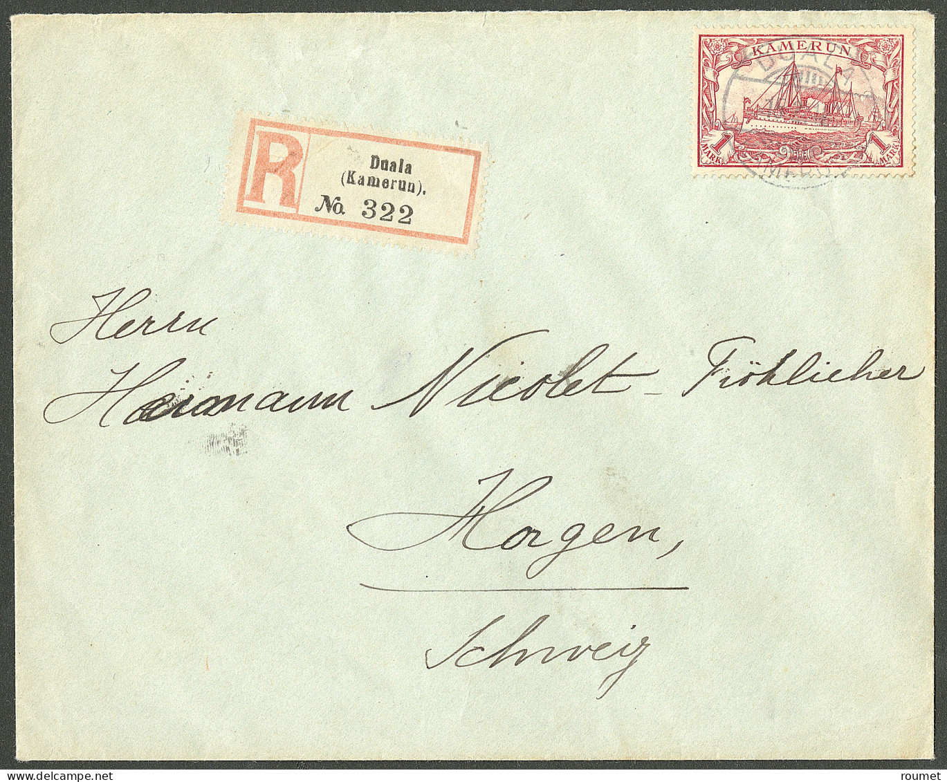 Lettre Cad "Duala/Kamerun". No 16 Sur Enveloppe Recommandée Pour La Suisse. 1912 - TB - Autres & Non Classés