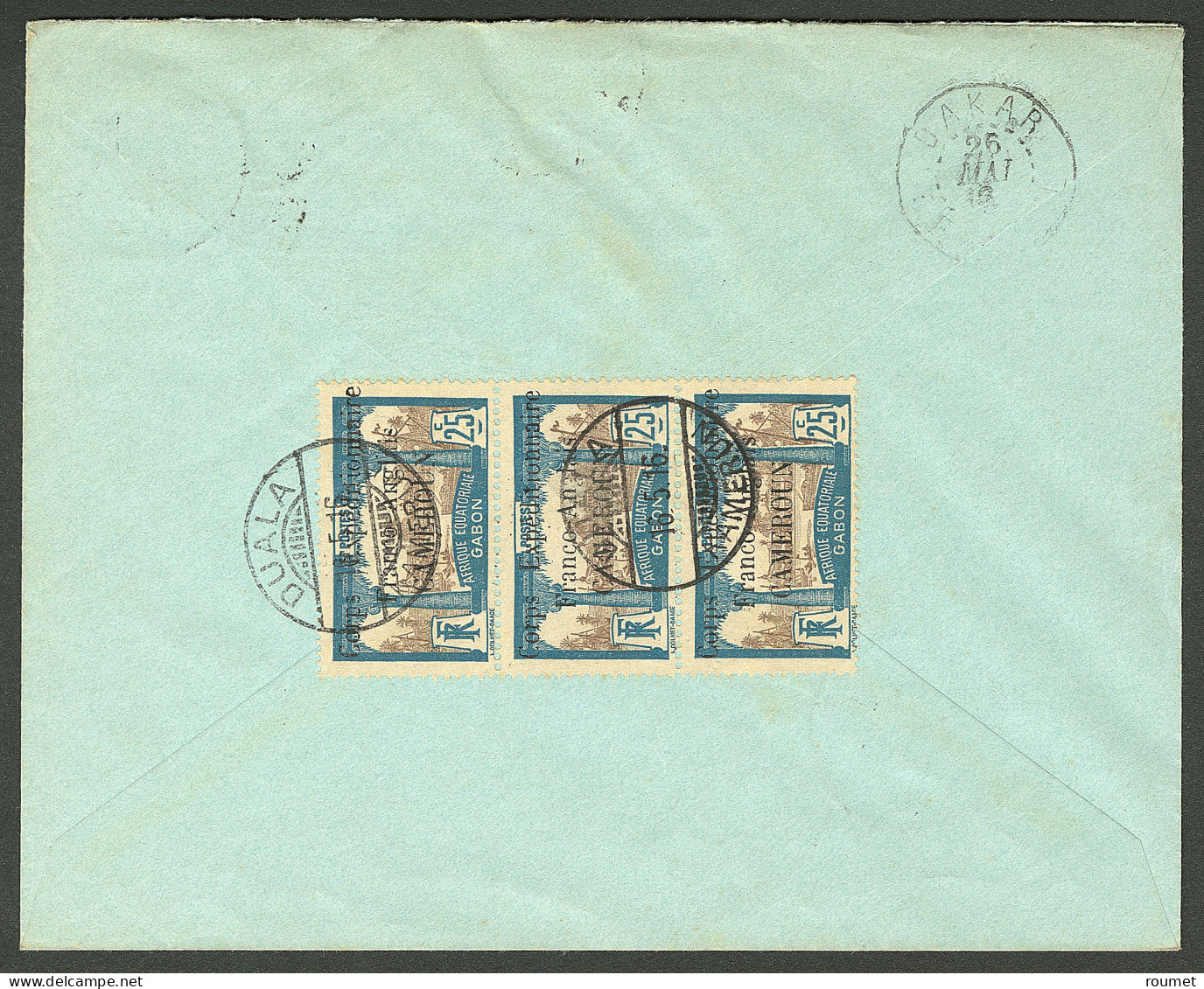 Lettre Cad "Duala/Kamerun". Nos 41 + 42 + 44 Bande De Trois Au Verso D'une Enveloppe Recommandée Pour Dakar, 1916. - TB - Autres & Non Classés
