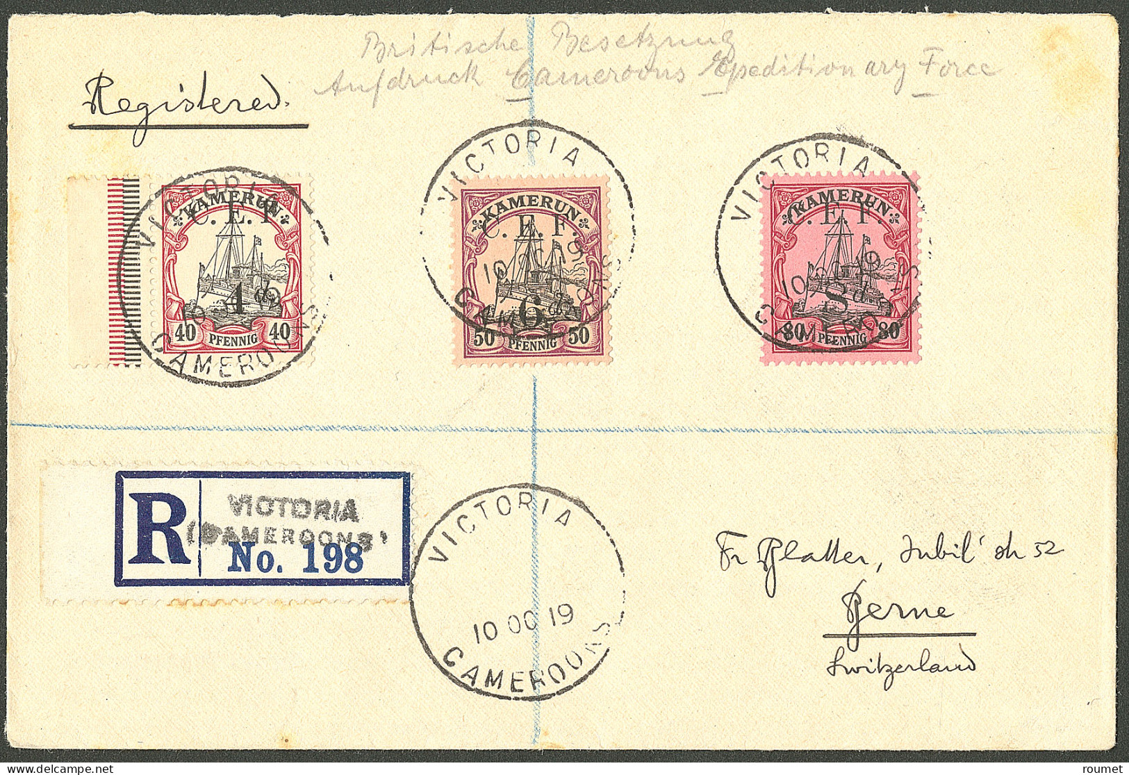 Lettre Cad "Victoria/Cameroun". Nos 31 à 33 Sur Enveloppe Recommandée Pour Berne, 1919. - TB - R - Other & Unclassified