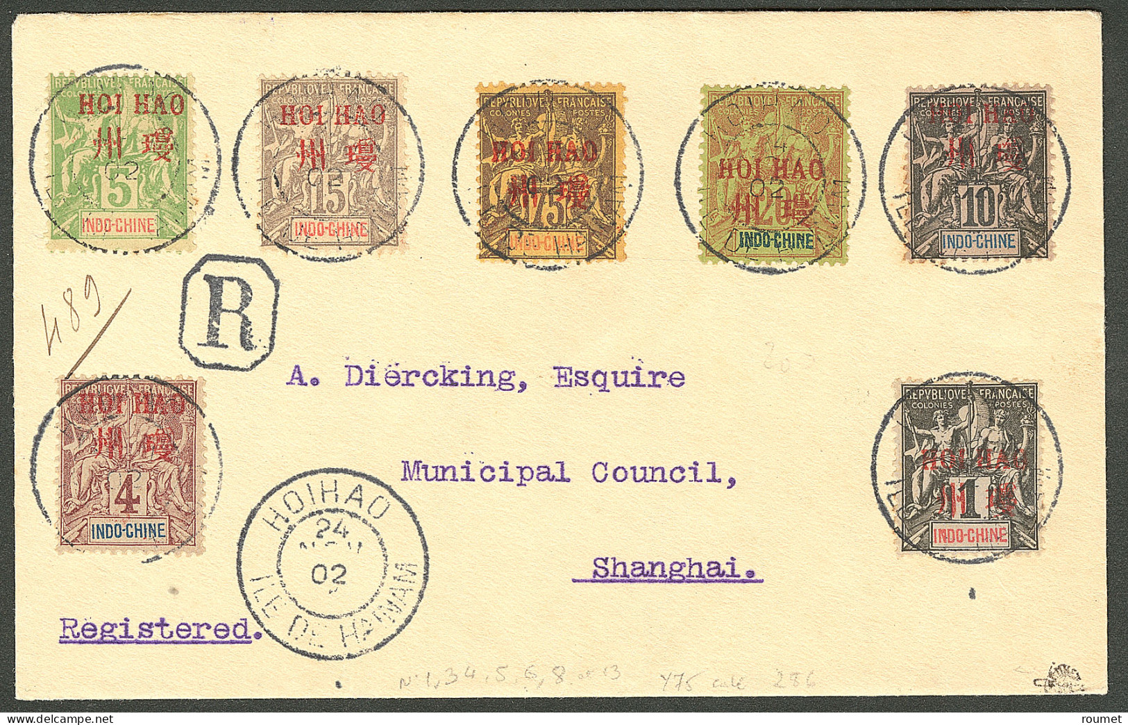 Lettre Cad "Hoihao/Ile D'Hanam". Nos 1 + 3 à 6 + 8 + 13 Sur Enveloppe Recommandée Pour Shanghai, 1902. - TB. - R - Other & Unclassified