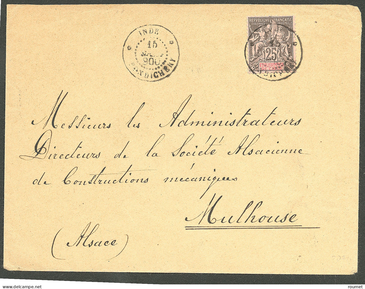 Lettre Cad "Inde/Pondichéry". No 8 Sur Lettre Pour Mulhouse, 1898. - TB - Sonstige & Ohne Zuordnung