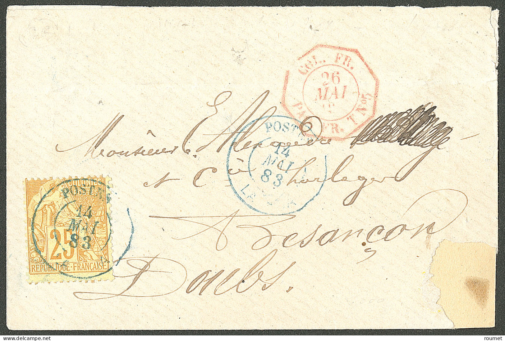 Lettre Cad Bleu "Postes/La Foa". CG No 53 Sur Lettre Pour Besançon, 1883. - TB - Other & Unclassified