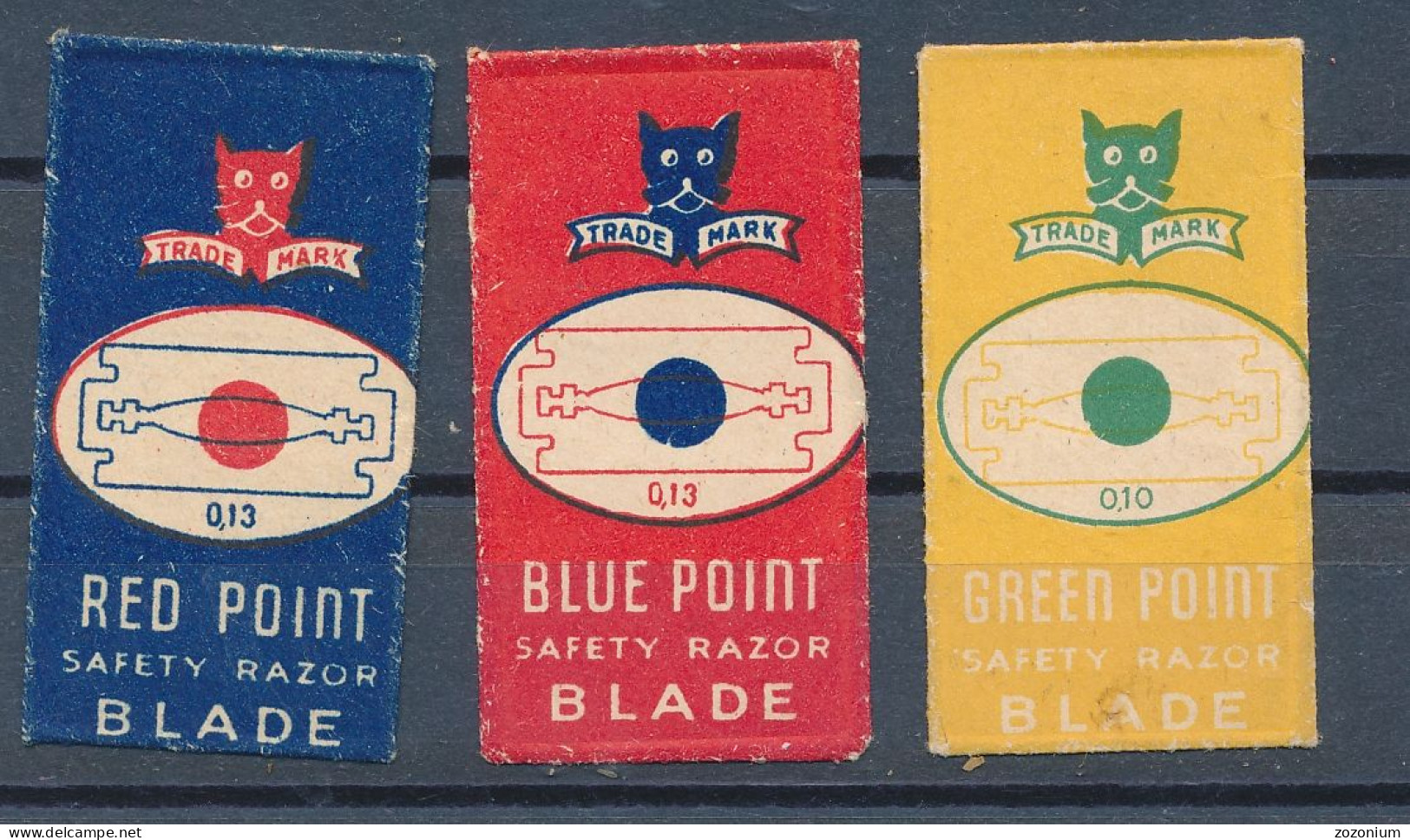 LOT LOTTO 3 RAZOR BLADES WRAPPER - RED BLUE GREEN POINT - LAMETTE DA BARBA LAMES DE RASOIR  Vintage Old - Lames De Rasoir