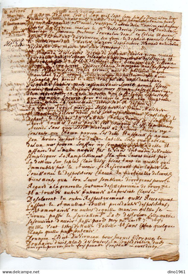 VP22.955 - Cachet De Généralité De ? - Acte De 1706 - Contrat De Mariage - M. DU VERNEAU &  ? - Seals Of Generality