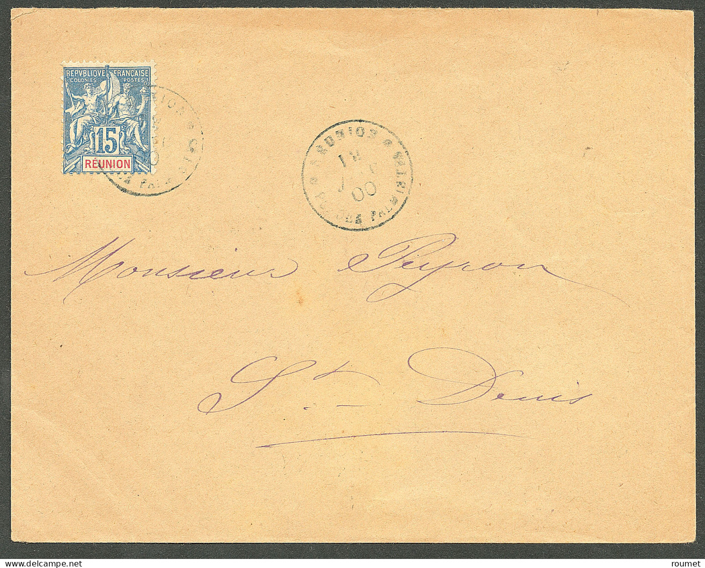 Lettre Cad Bleu "Réunion/Pl Des Palmistes". No 37 Sur Enveloppe Pour St-Denis, 1900. - TB - Altri & Non Classificati