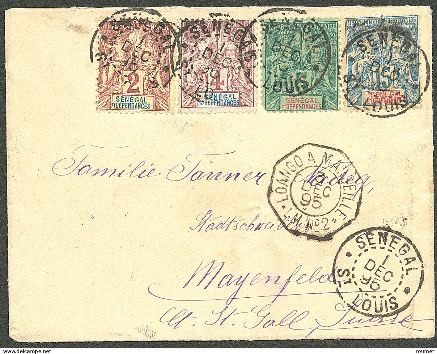 Lettre Cad "Sénégal/St Louis". No 9 à 11 + 13 Sur Enveloppe Pour La Suisse, 1895. - TB - Autres & Non Classés