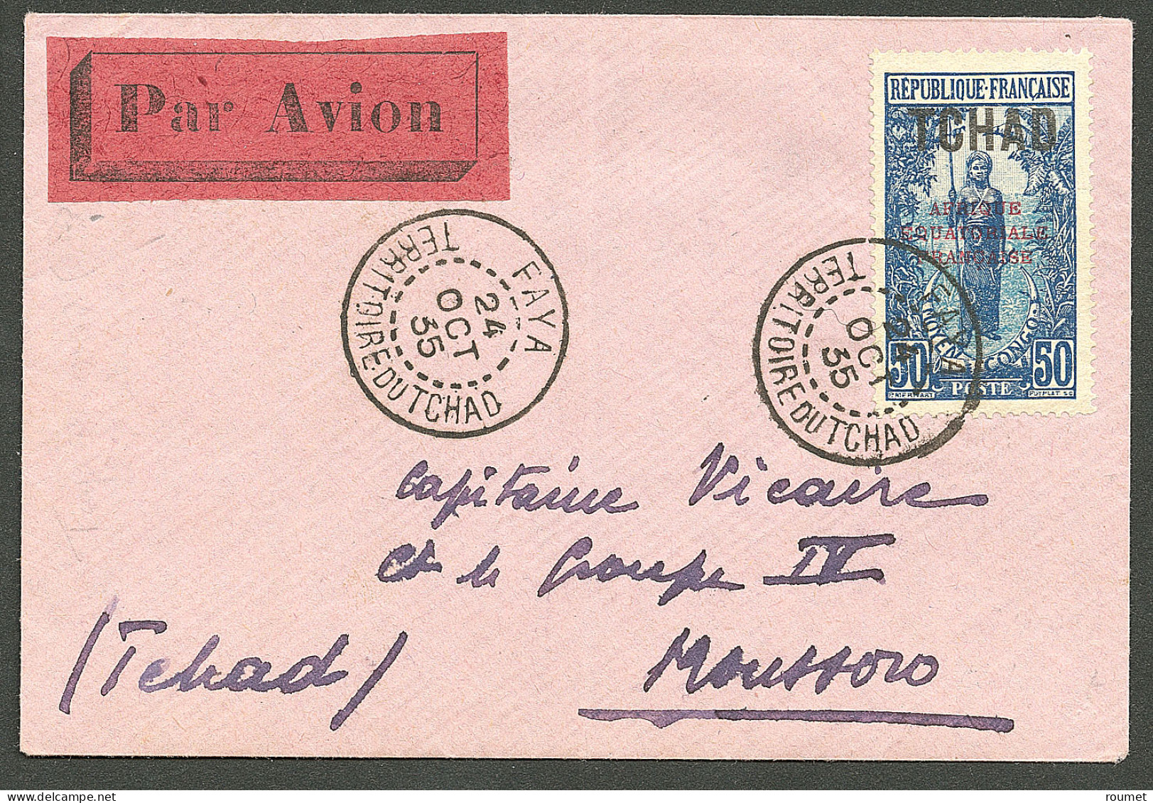 Lettre TCHAD. Cad "Faya/Territoire Du Tchad". No 13 Sur Enveloppe Pour Moussoro, 1935. - TB - Andere & Zonder Classificatie