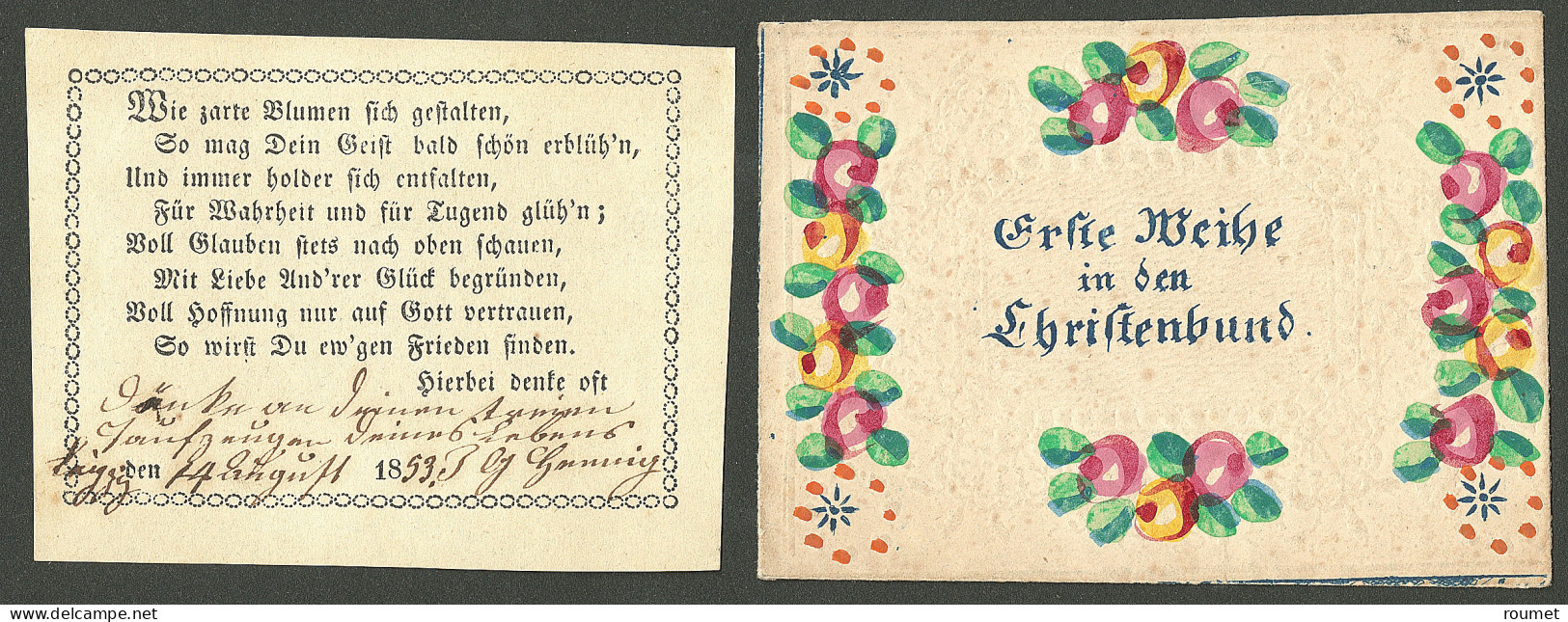 Lettre Enveloppe Style Valentine Avec Son Faire-part De Communion Daté 1853. - TB - Sonstige & Ohne Zuordnung