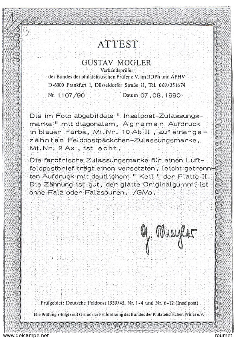 * Poste Militaire. Michel No 10AbII. - TB (certificat Mogler) - Sonstige & Ohne Zuordnung