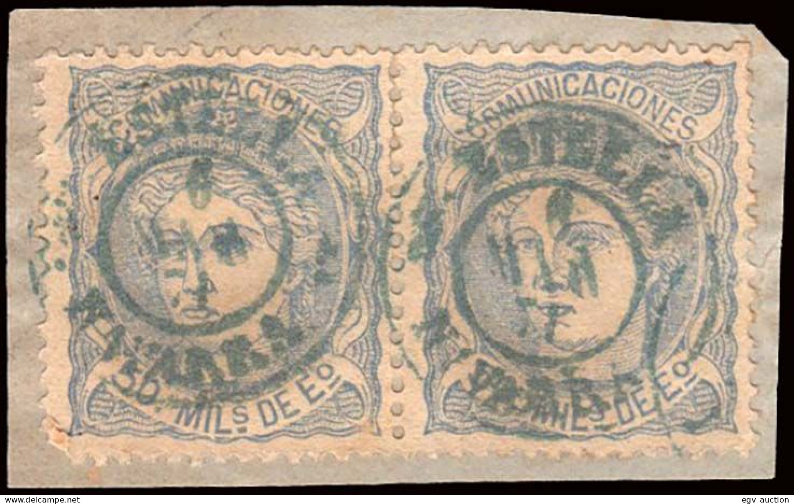 Navarra - Edi O 107 Pareja - 50 Milm.- Fragmento Mat Fech. Tp. II Azul "Estella" - Used Stamps