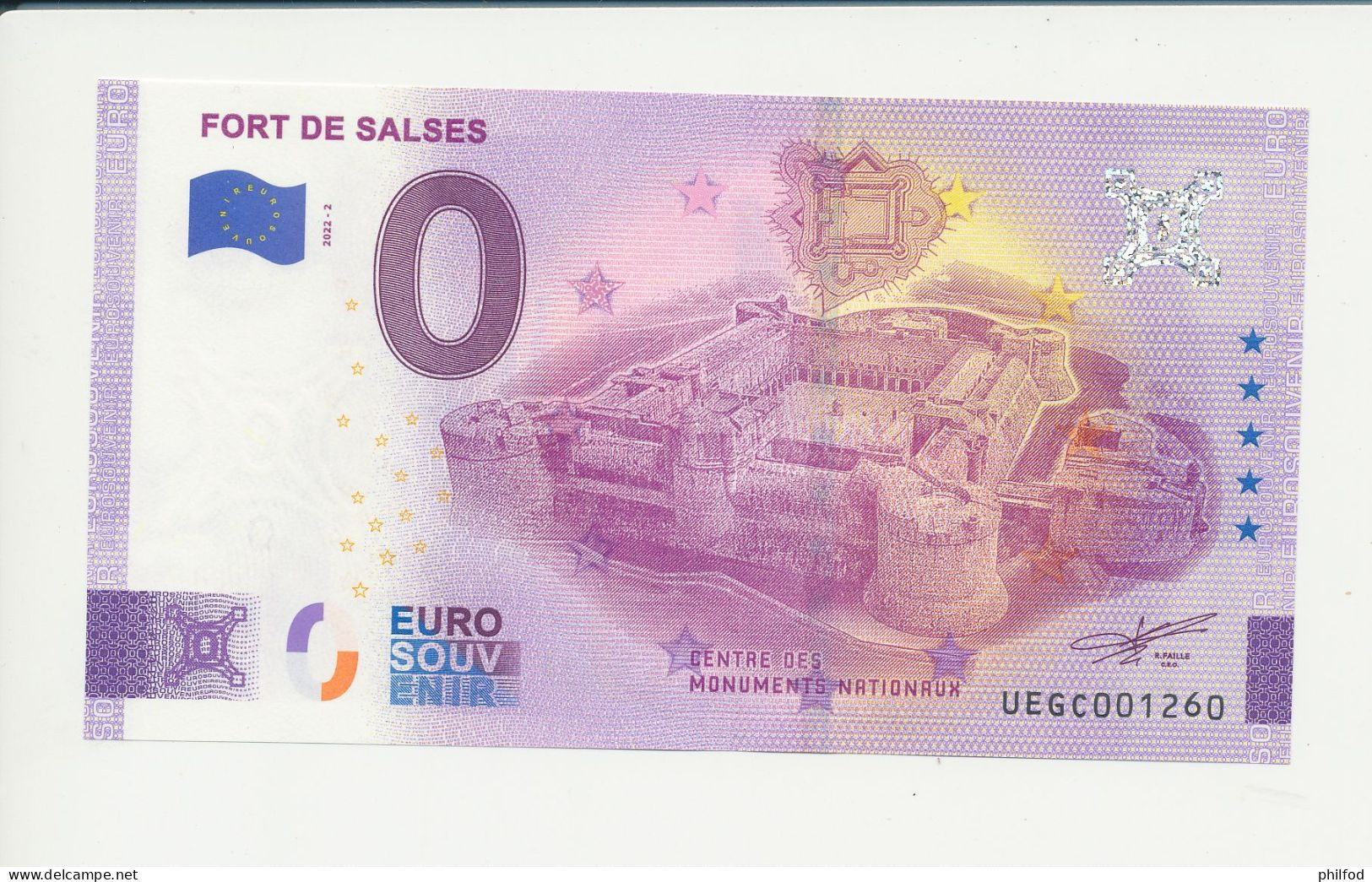 Billet Touristique  0 Euro  - FORT DE SALSES  - UEGC- 2022-2 -  N° 1260 - Autres & Non Classés