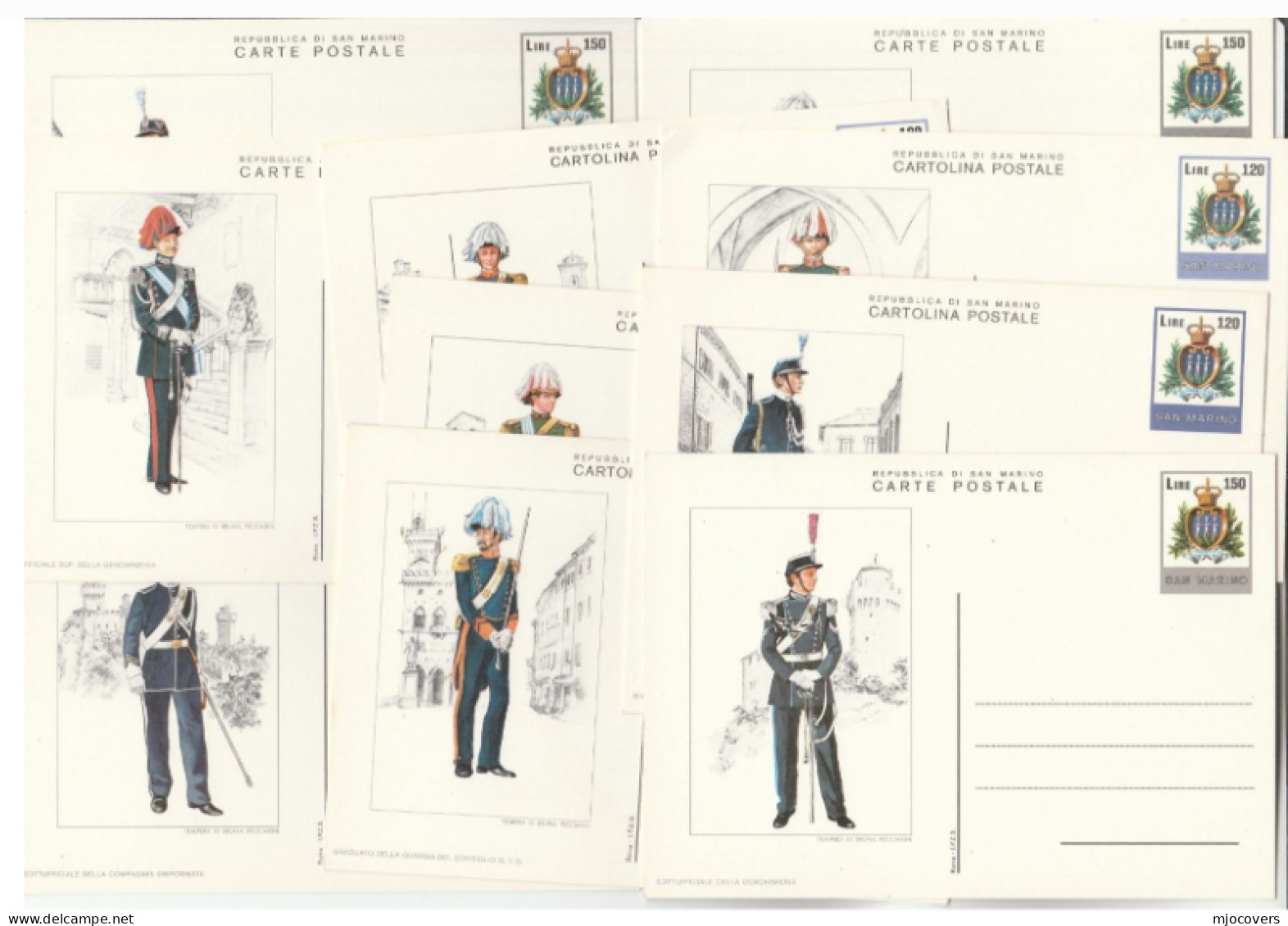 Collection 10 Diff SAN MARINO Postal STATIONERY CARDS Illus UNIFORMS Cover Stamps Card Uniform - Collections (sans Albums)