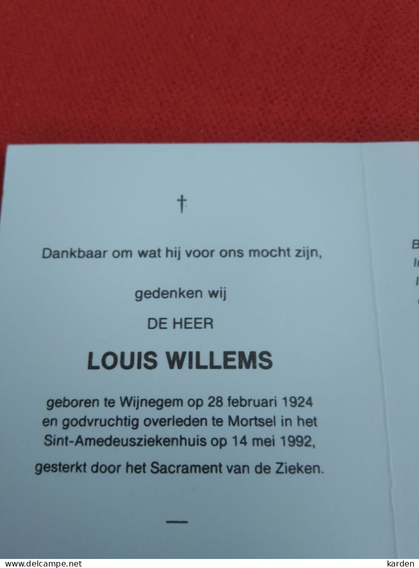 Doodsprentje Louis Willems / Wijnegem 28/2/1924 Mortsel 14/5/1992 - Religion & Esotérisme