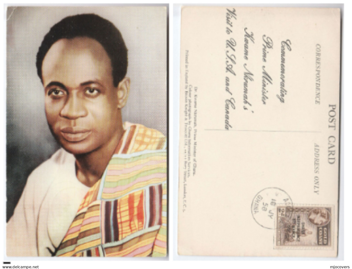 1958  GOLD COAST EVENT Prime Minister NKRUMAH  Visits Canada Cover Stamps Postcard - Ghana - Gold Coast