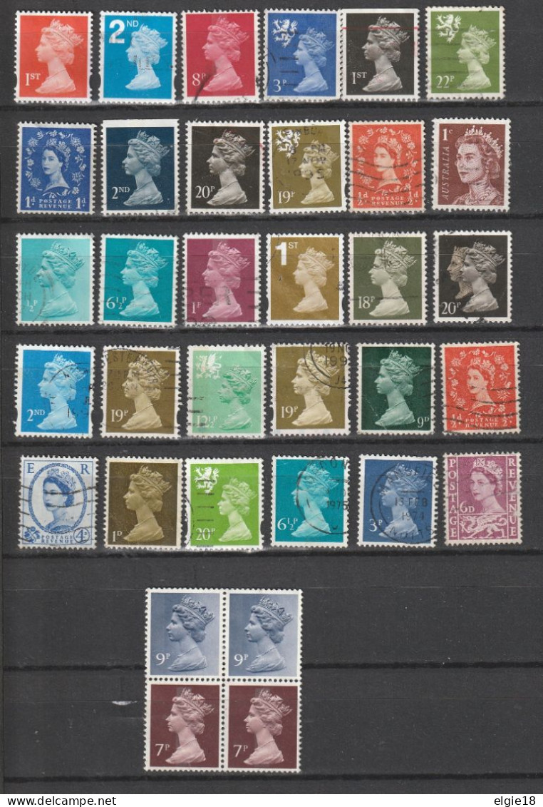 Lot De 30 Reine Elisabeth II Oblitérés Différents Toutes époques Divers Types + Bloc De 4 - Sammlungen