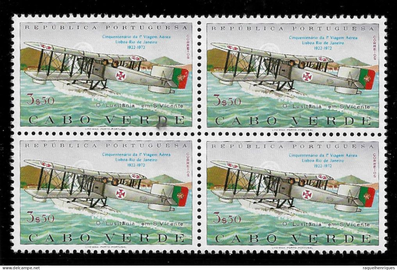 CAPE VERDE STAMP - 1972 The 50th Anniversary Of 1st Flight, Lisbon-Rio De Janeiro BLOCK OF 4 MNH (NP#67-P40) - Cap Vert