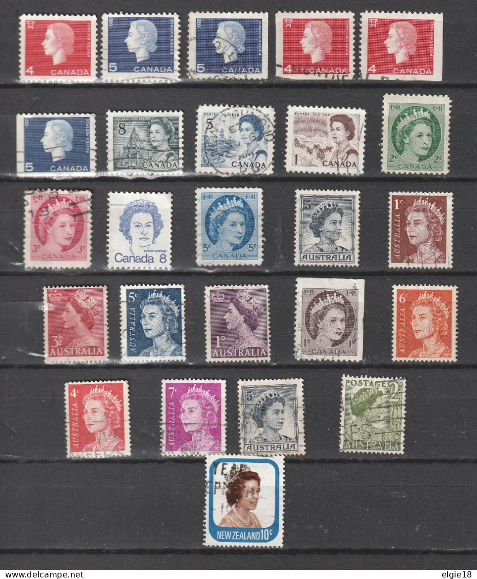 Lot De 25 Reine Elisabeth II Oblitérés Différents Toutes époques Divers Pays (13Canada 11 Australie 1 Newz Zélande) - Collections