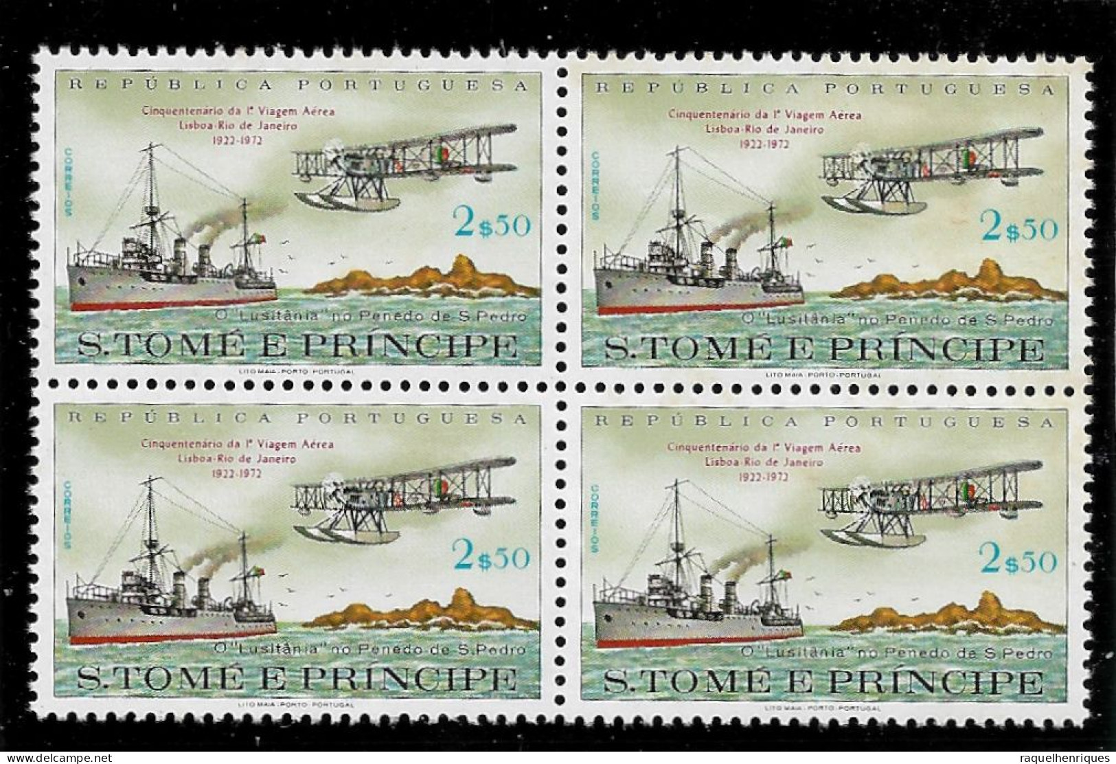ST. TOME AND PRINCE STAMP - 1972 The 50th Anniversary Of 1st Flight, Lisbon-Rio De Janeiro BLOCK OF 4 MNH (NP#67-P40) - St. Thomas & Prince