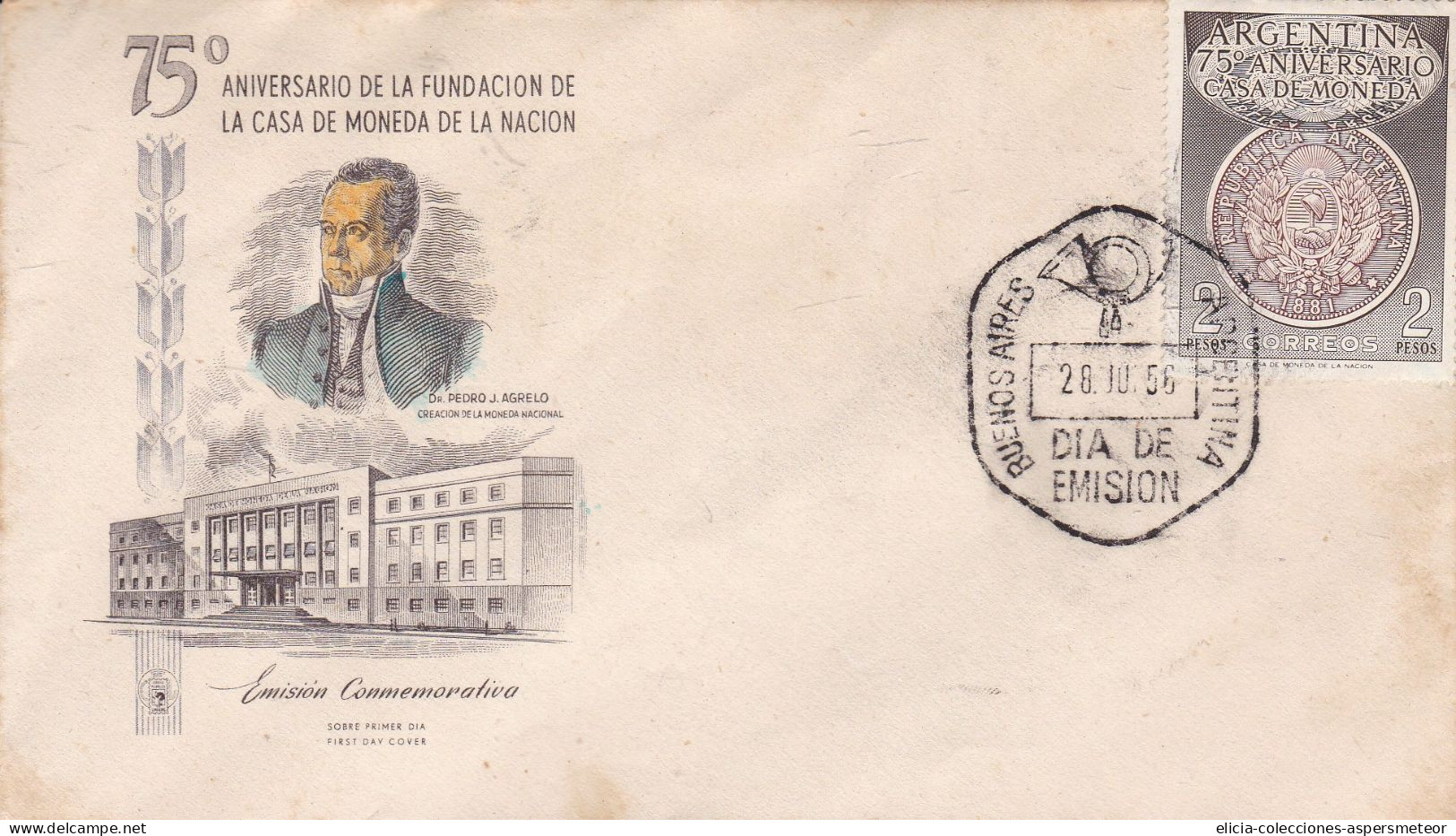 Argentina - 1956 - FDC - 75 Aniversary - Fundation Of Casa De La Moneda -  Caja 30 - FDC