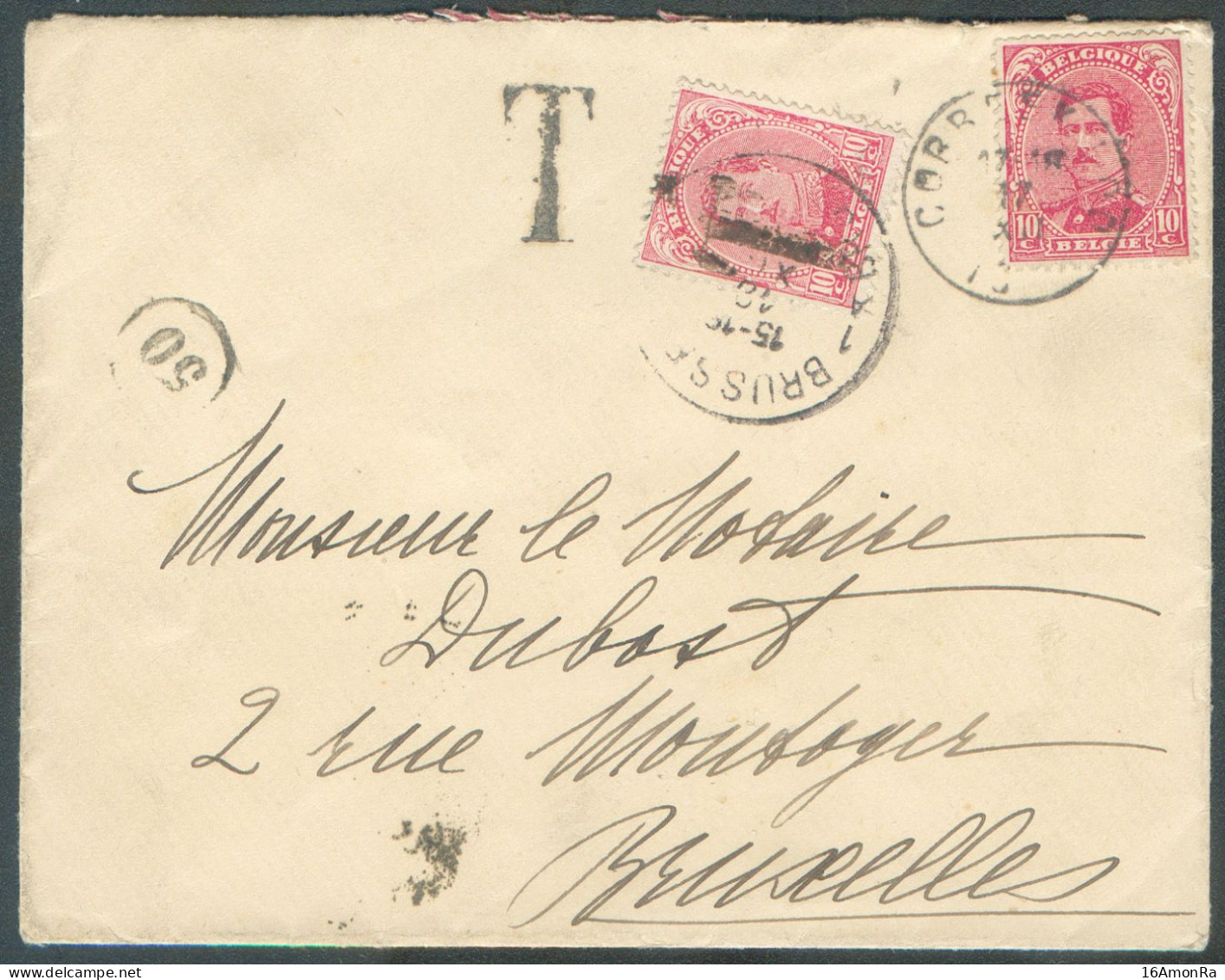 N°138 Obl. Sc CORBEEK-LOO Sur Enveloppe Du 17-XII-1919 Vers Bruxelles Et Taxée Par T-TX (138 Surchargé ‘T’) + Griffe ‘T’ - Storia Postale