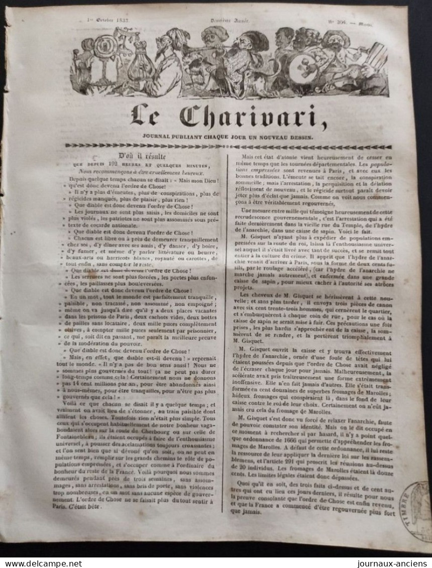 1833 Journal Satirique " LE CHARIVARI " - MIROIR DE PARIS - Dessin " PIGAL "  SI VOUS REGARDIEZ DEVANT VOUS ANIMAL ! - 1800 - 1849