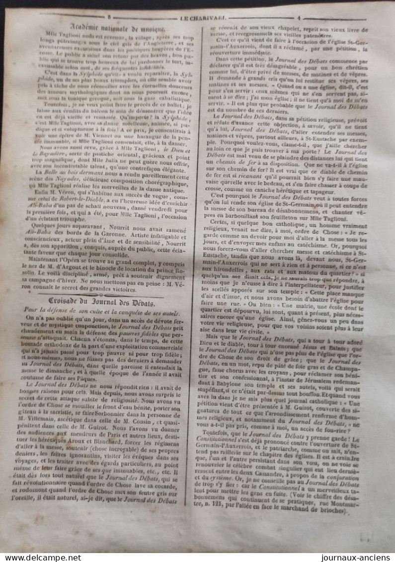 1833 Journal Satirique " LE CHARIVARI " - MIROIR DE PARIS - Dessin " PIGAL "  SI VOUS REGARDIEZ DEVANT VOUS ANIMAL ! - 1800 - 1849