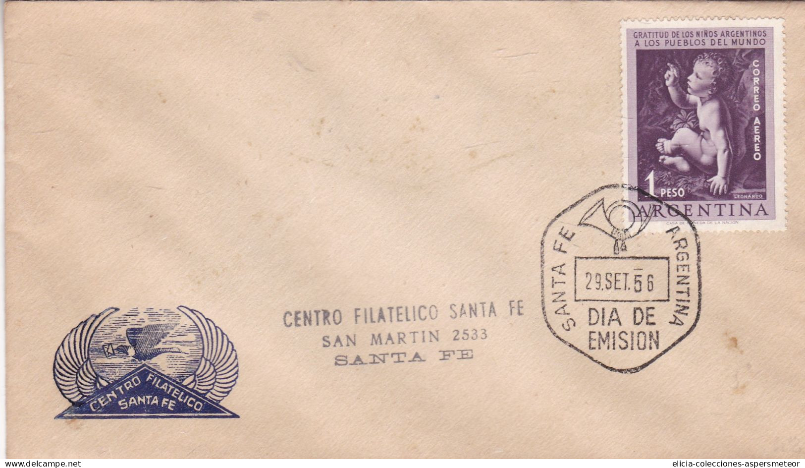 Argentina - 1956 - FDC - Gratitud Of The Argentinian Childs Stamp - Santa Fe Philatelic Circle  -  Caja 30 - FDC